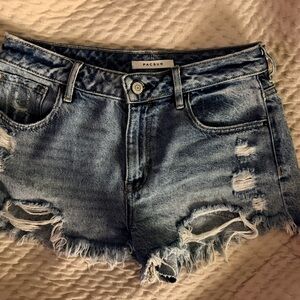 PacSun Faded Blue Distressed High-Rise Denim Shorts
